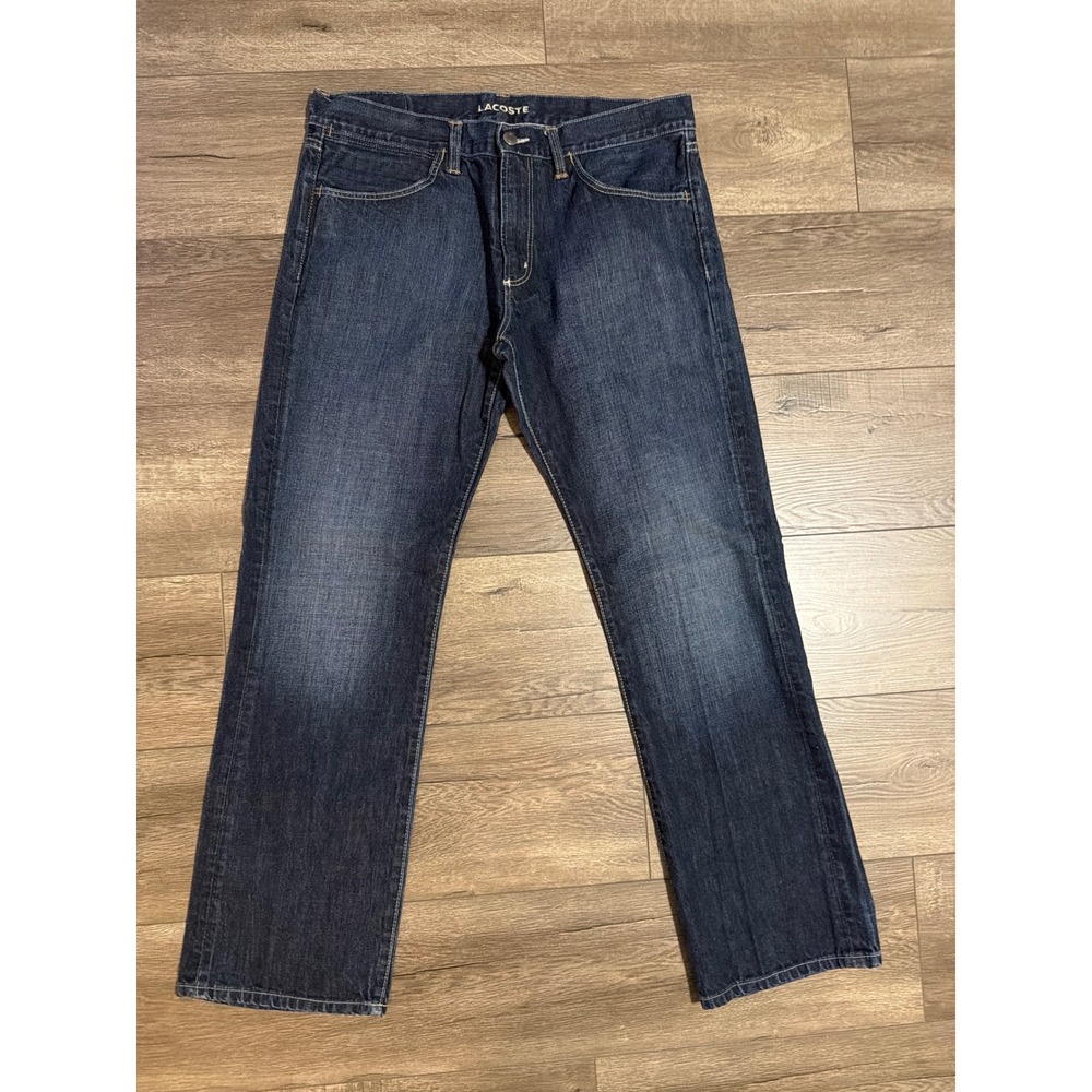 Lacoste Mens Straight Leg Jeans Dark Wash Blue Denim Size US 34